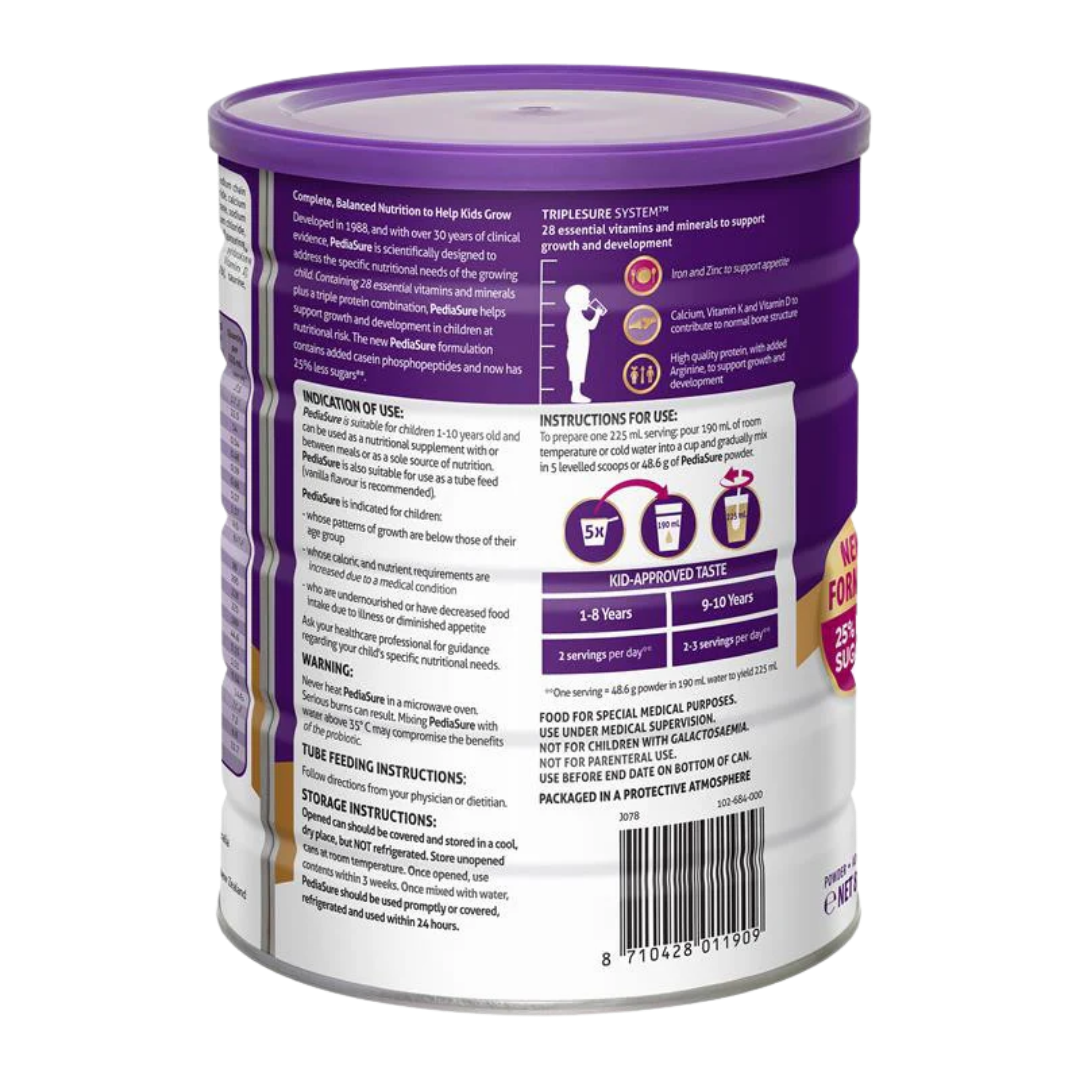 Pediasure Powder 850g can – complete nutritional supplement for kids in chocolate, vanilla, or strawberry flavour