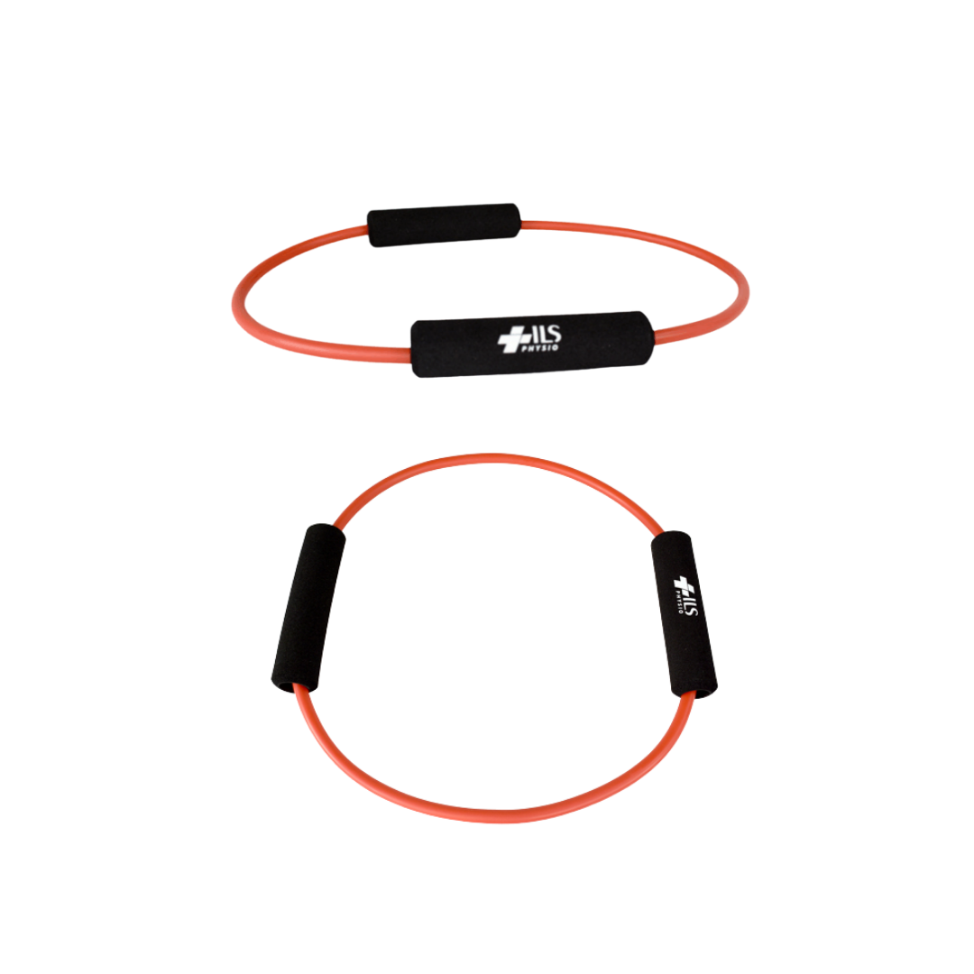 Physio/exercise/rehab O-ring exercise tube, medium resistance, in red.