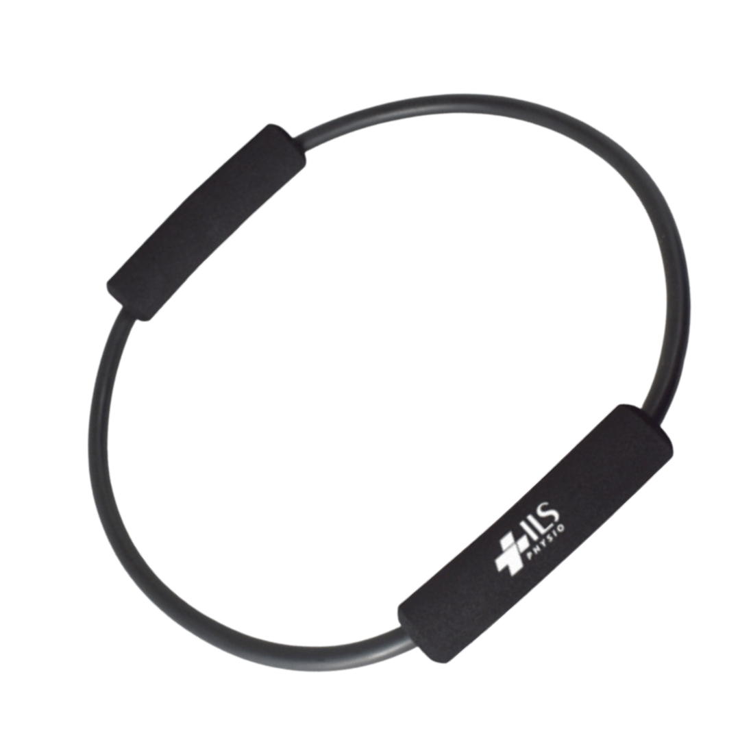 Physio/exercise/rehab O-ring exercise tube, extra-firm resistance, in black, designed for strength and resistance exercises.
