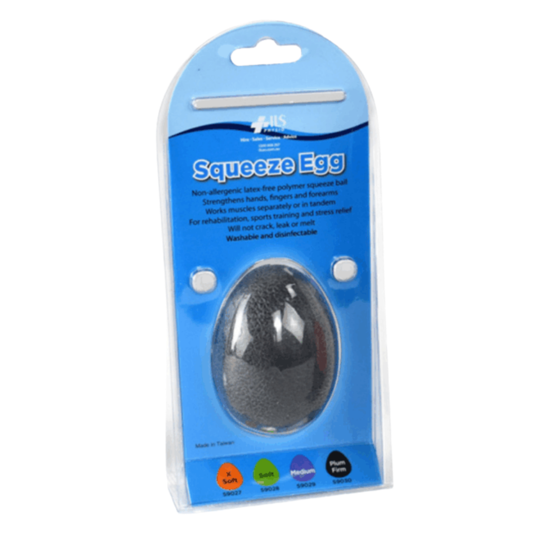 Physio/exercise/rehab hand egg therapy exerciser, firm resistance, in plum and black, designed for hand and grip exercises.