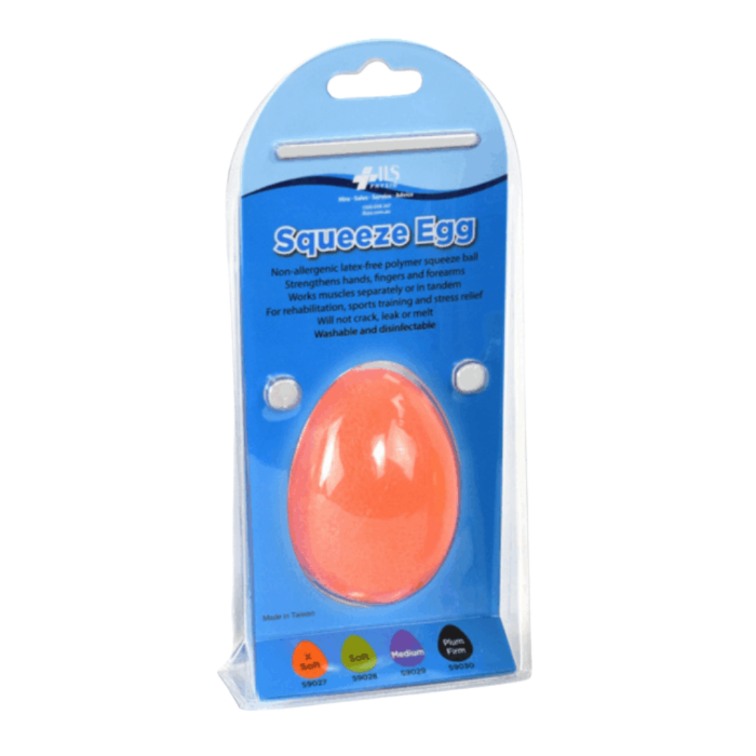 Physio/exercise/rehab hand egg therapy exerciser, extra-soft resistance, in orange, designed for gentle hand and grip exercises.