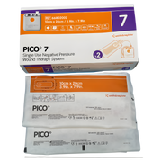PICO 7 Negative Pressure Wound Therapy system with multiple dressing sizes shown as a portable NPWT solution for effective wound healing and exudate management.