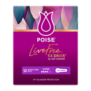 Poise LiveFree Non-Wing Pad Super – Discreet, absorbent pad for moderate bladder leakage with odour control