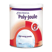 A canister of Poly-Joule neutral powder by Nutricia, designed as a high energy carbohydrate supplement.