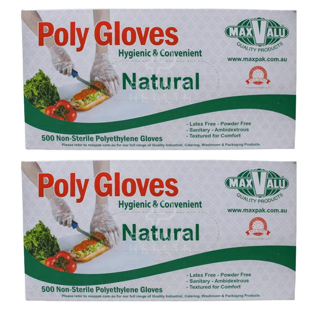 Poly Gloves Non-Sterile Clear disposable gloves.