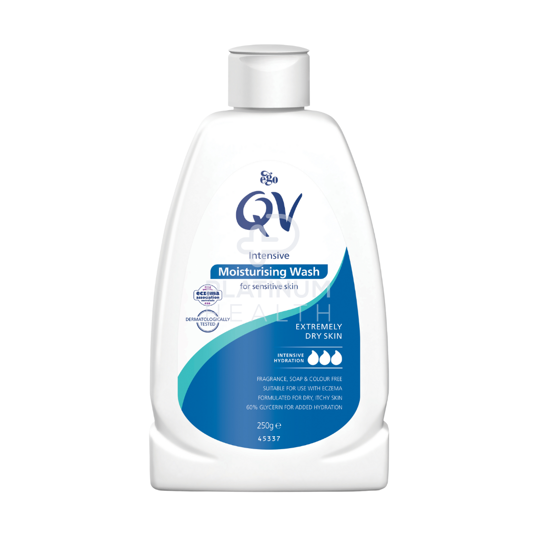 QV Intensive Moisturising Wash – a gentle, soap-free cleanser for dry and sensitive skin, enriched with hydrating ingredients to maintain moisture and soothe irritation.
