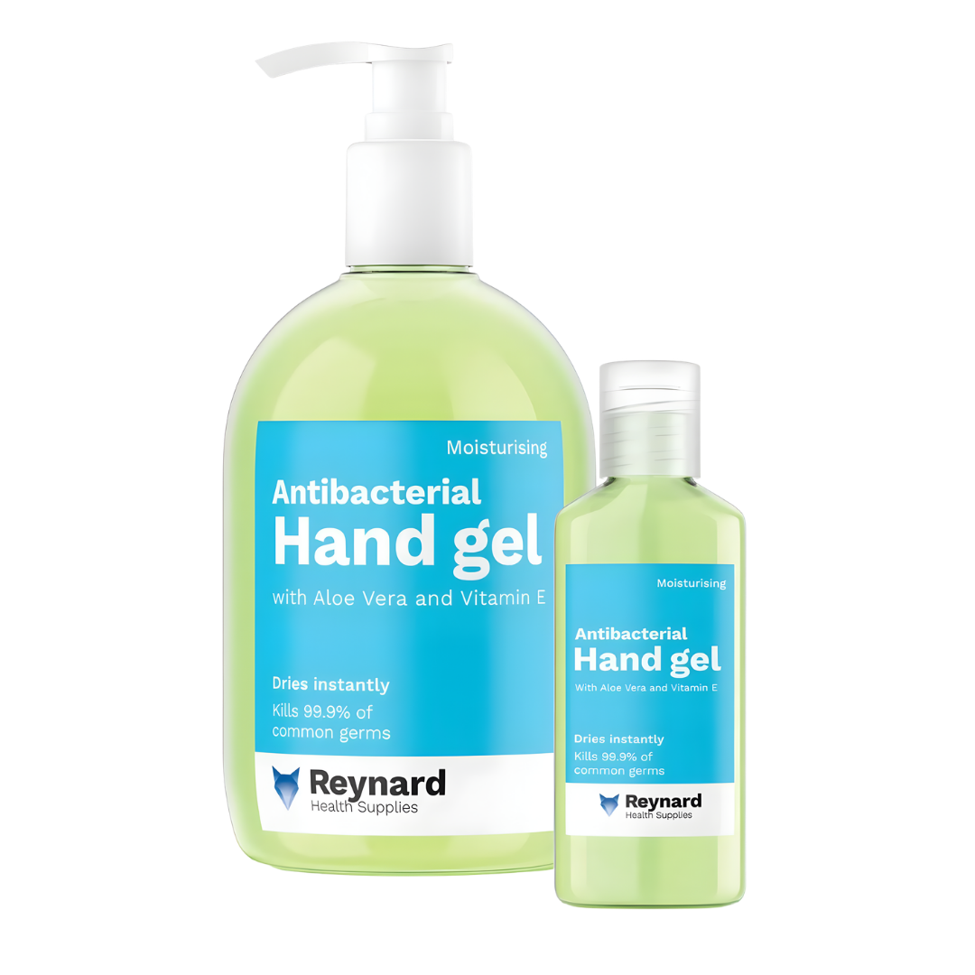 Reynard Antibacterial Hand Gel in 50 ml and 500 ml bottles providing quick, effective hand sanitising for healthcare, aged care, workplaces and everyday hygiene needs.