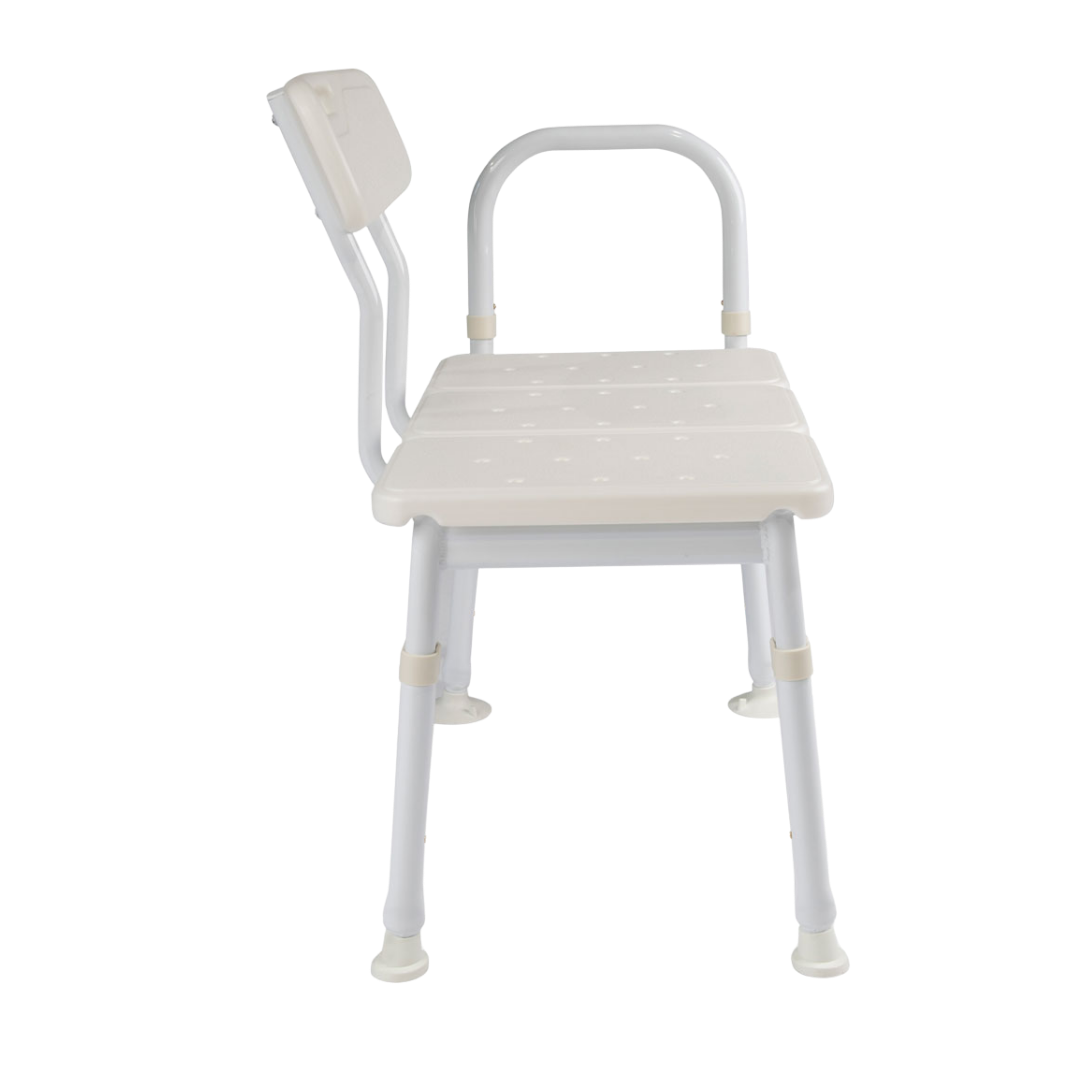 Royale Heavy Duty Bath Transfer Bench with reinforced frame, wide seat, 250kg safe load, height adjustable legs, supports safe transfers and bathing independence.