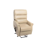 Royale Mayfair Mini Luxury Leather Lift Chair in Espresso Dark Brown and Taupe Beige, offering elegant comfort and assisted mobility for daily living.