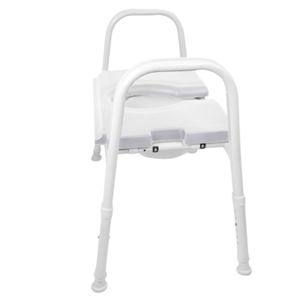 Royale Medical Premium Bariatric 65 cm Over Toilet Aid with padded seat, 305 kg safe load, adjustable legs, ergonomic armrests, and rust-resistant frame.