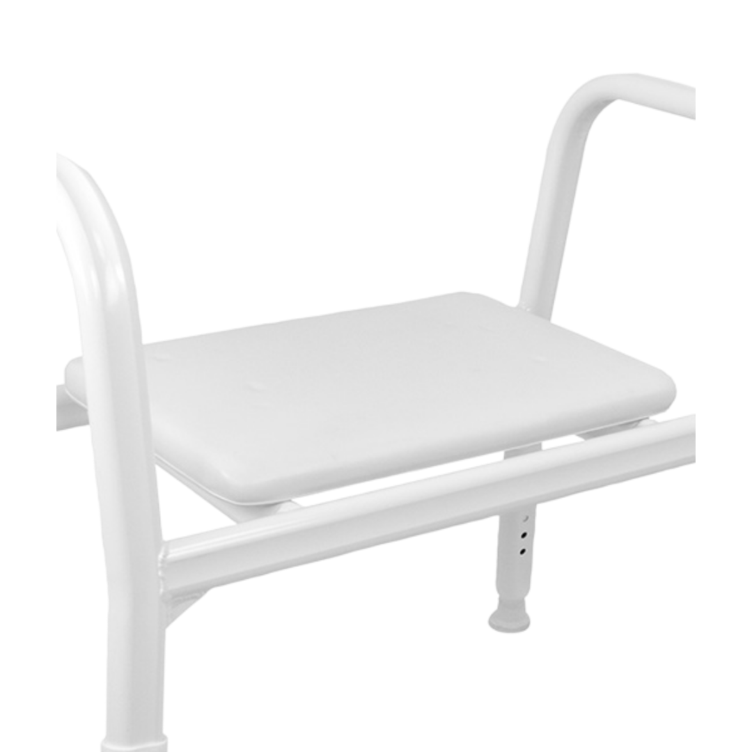 Royale Medical bariatric heavy duty shower stool, reinforced rust‑free aluminium frame, padded seat, high safe load, supports safe bathing and independence.