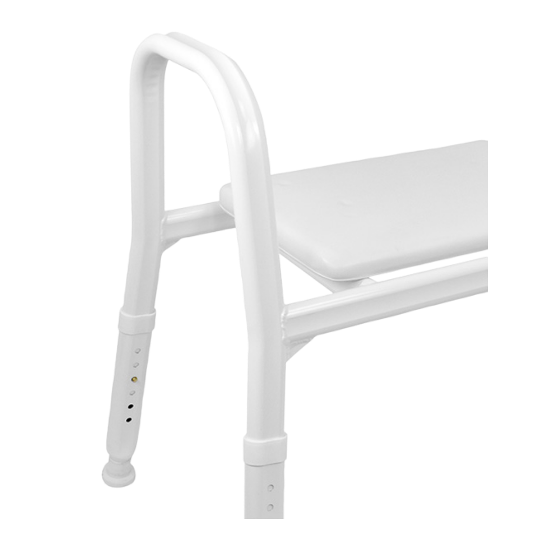 Royale Medical bariatric heavy duty shower stool, reinforced rust‑free aluminium frame, padded seat, high safe load, supports safe bathing and independence.