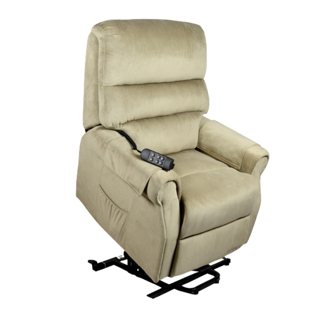 Royale Medical Signature Mayfair Recliner Lift Chair available in Dark Coffee Bean, Mushroom Grey, and Symphony Blue for supportive daily living comfort.