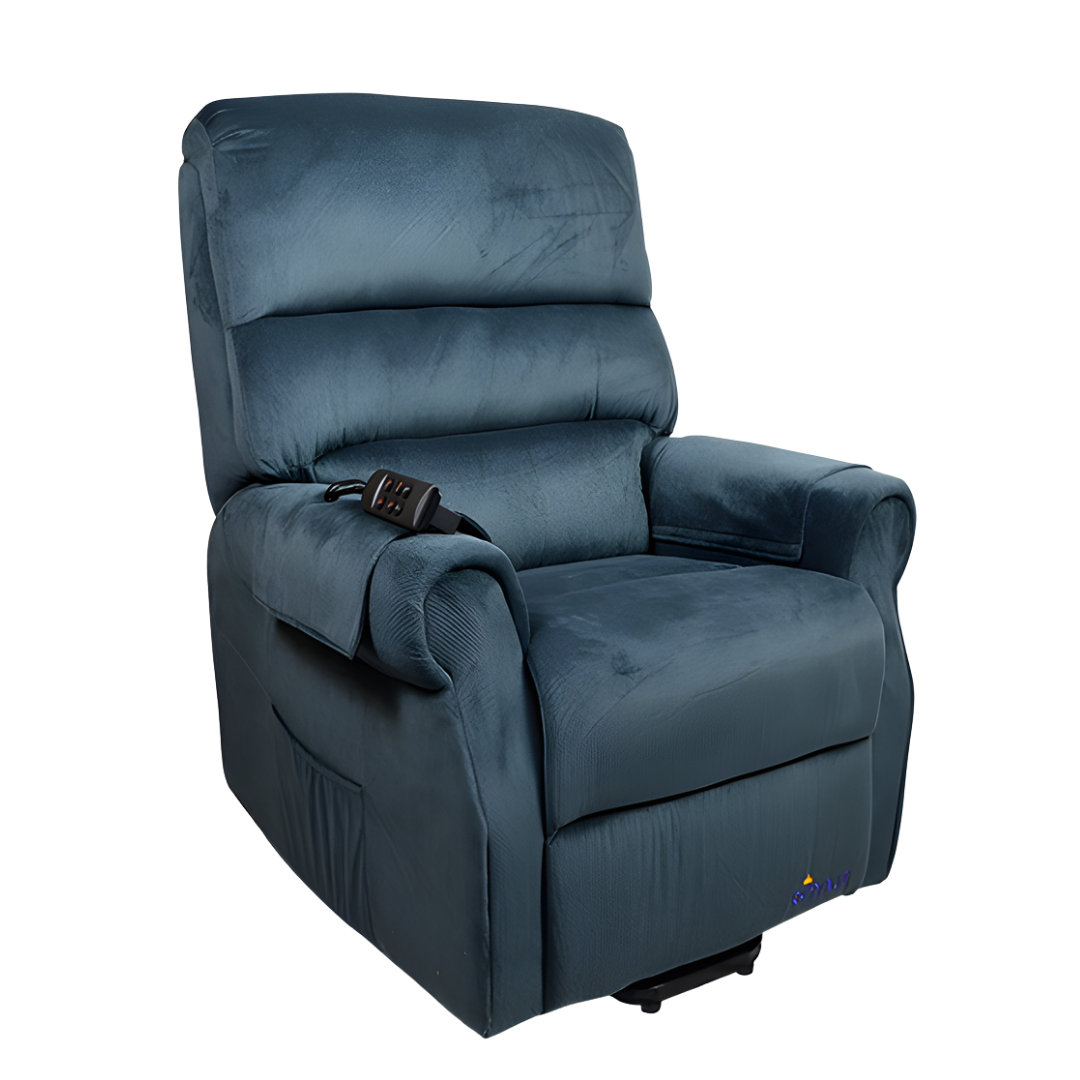 Royale Medical Signature Mayfair Recliner Lift Chair available in Dark Coffee Bean, Mushroom Grey, and Symphony Blue for supportive daily living comfort.