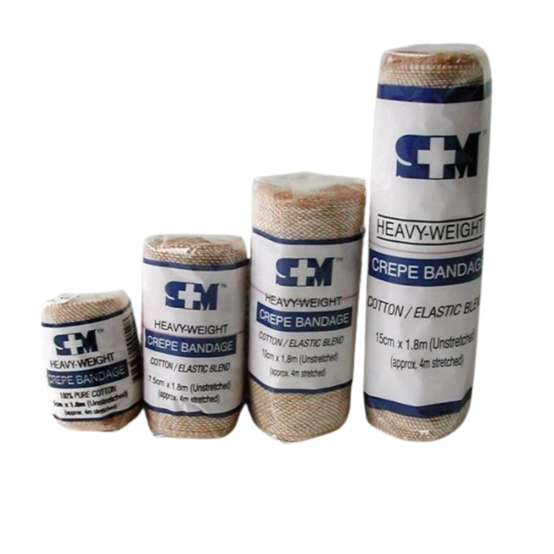 S+M Elastic Crepe Bandage Heavy Flesh provides firm compression and durable support for sprains, strains, and dressing retention in clinical and first aid settings.