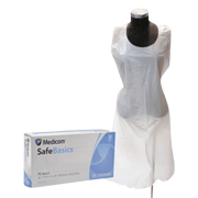 SafeBasics Disposable Plastic Apron standard variant providing lightweight single-use protection for carers, nurses, and healthcare workers in care settings.