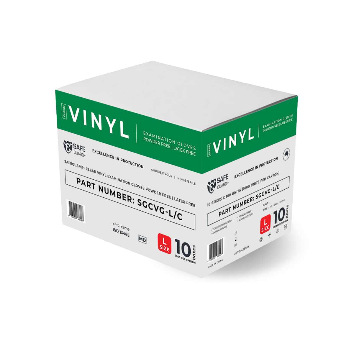 Safeguard Clear Medical Grade Vinyl Gloves are powder-free, non-sterile, offering durable hand protection for healthcare and everyday use.