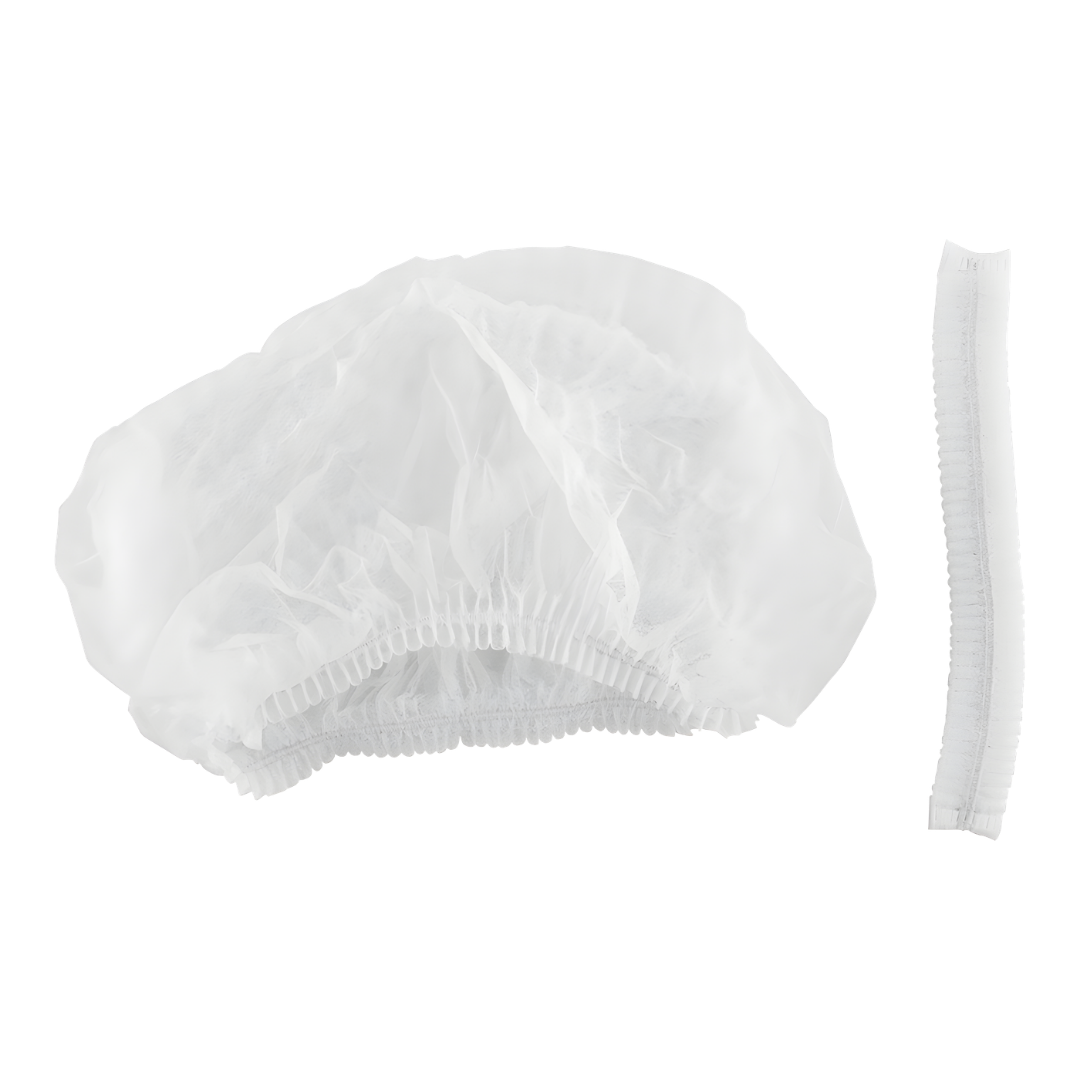 Safemed 24-inch crimped disposable hairnet providing secure, lightweight head coverage for hygiene control in healthcare, food service, and workplace settings.