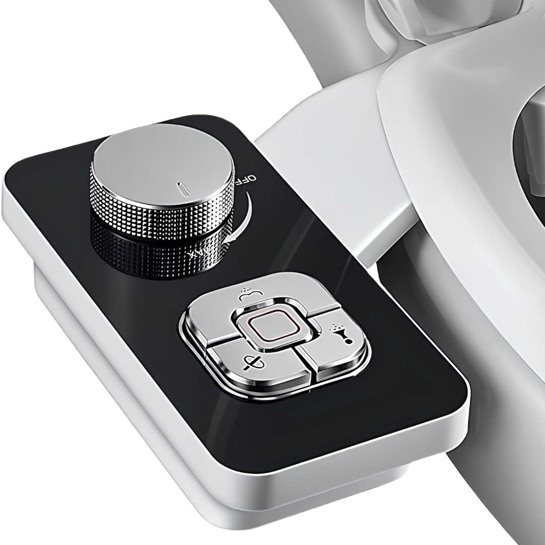 Samodra Bidet Attachment offers eco-friendly hygiene with adjustable water pressure, available in Black, White, and Brushed Nickel finishes for modern bathrooms.