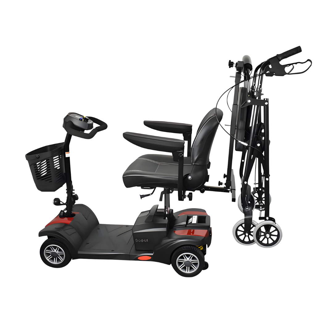 Standard seat walker holder for mobility scooter, designed for secure transport of walkers, enhancing independence and convenience during daily outings.