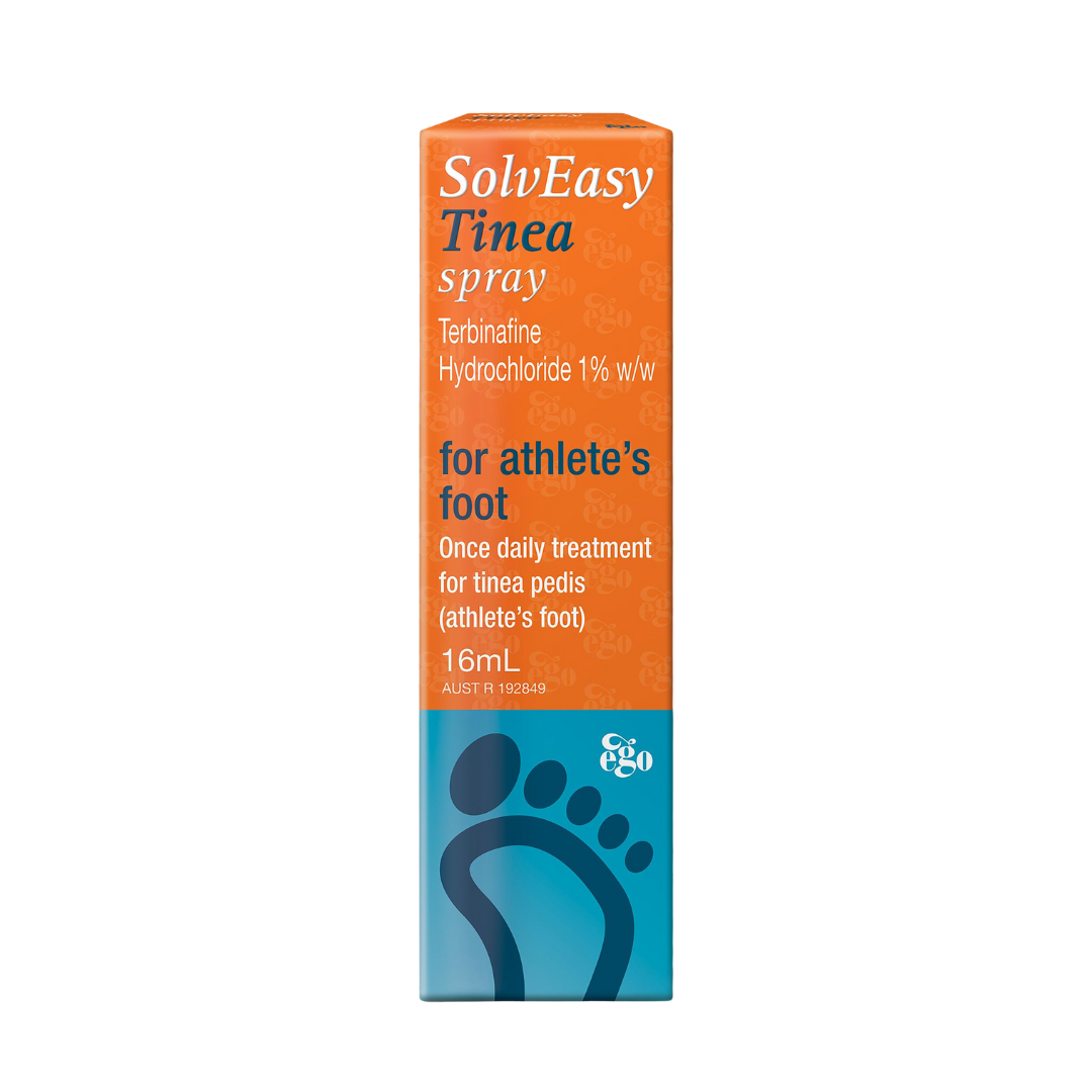 SolvEasy Tinea Spray 16mL bottle – antifungal treatment for athlete’s foot with no-touch spray nozzle
