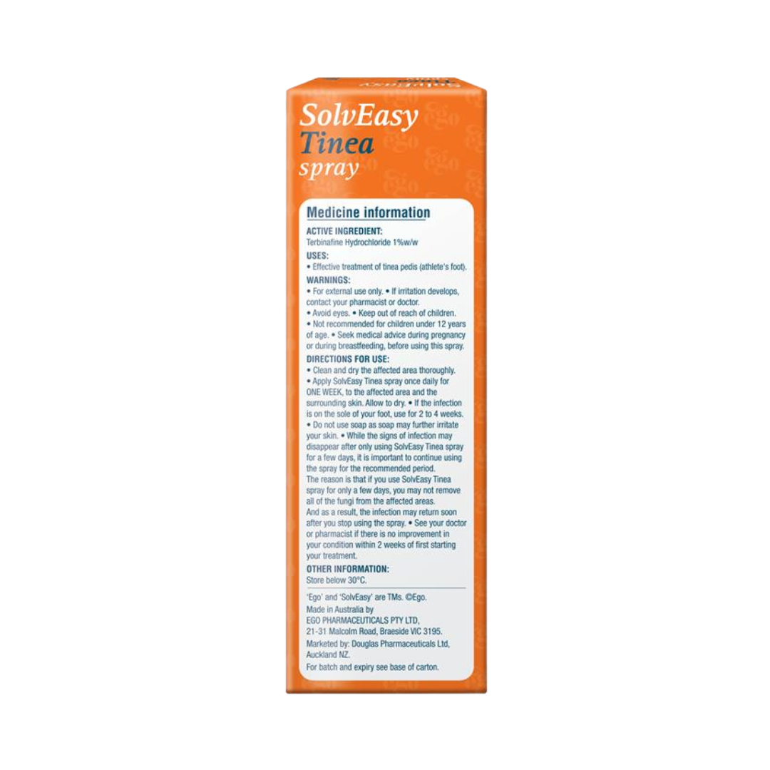 SolvEasy Tinea Spray 16mL bottle – antifungal treatment for athlete’s foot with no-touch spray nozzle