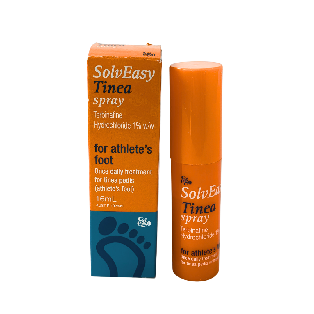 SolvEasy Tinea Spray 16mL bottle – antifungal treatment for athlete’s foot with no-touch spray nozzle