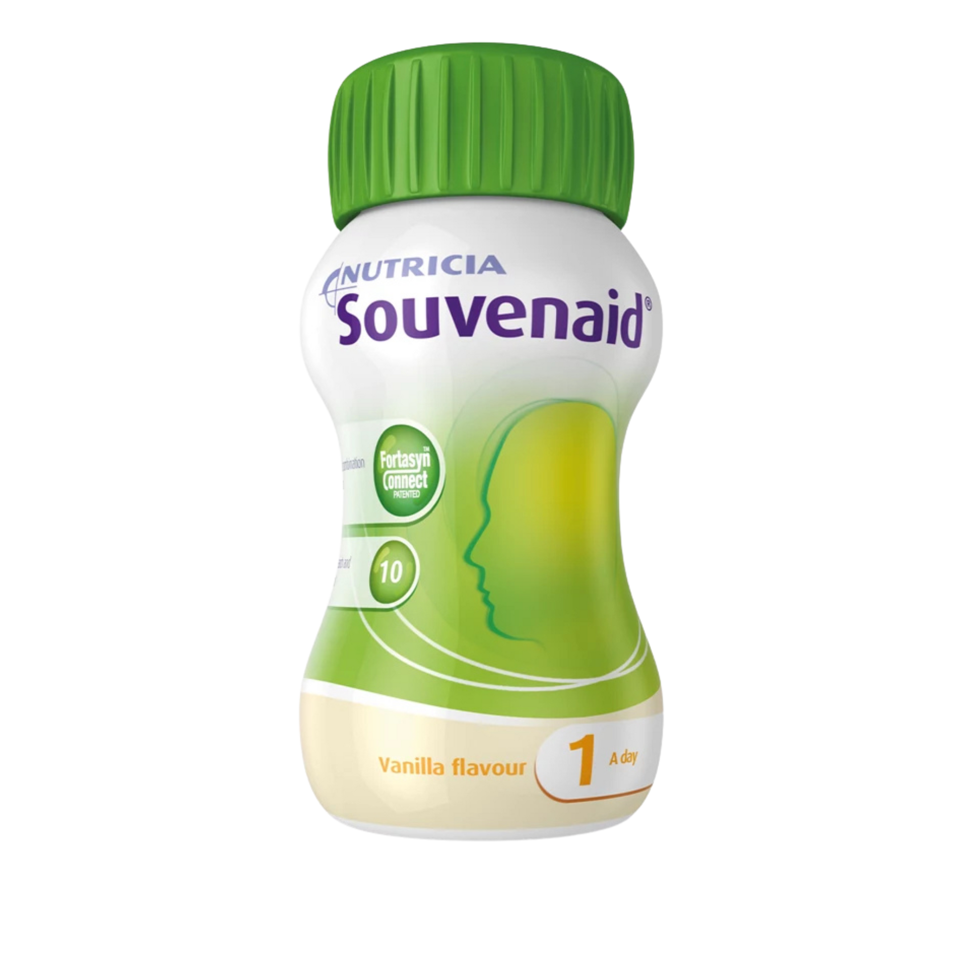 Souvenaid Liquid 125ml bottles in Strawberry, Vanilla, and Cappuccino flavours, nutritional support drink for memory function in early Alzheimer’s disease.