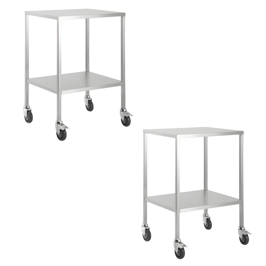 Stainless Steel Trolley No Rails with durable finish, compact size and smooth mobility, ideal for hospitals, aged care and home care environments.