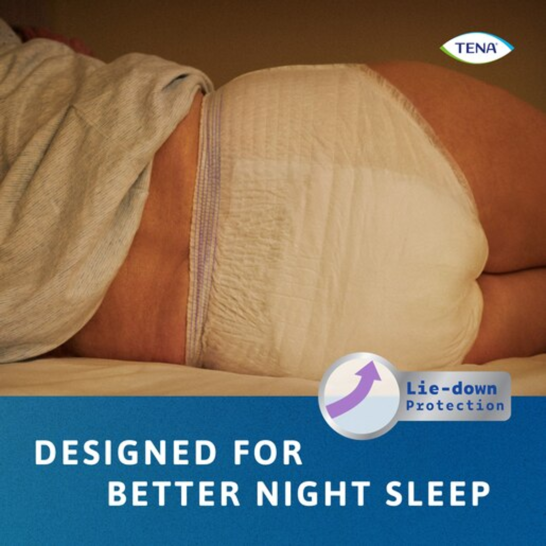 TENA ProSkin Pants Night Super – pull-up style adult incontinence pants with high overnight absorbency and skin protection.