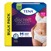 TENA Discreet Low Waist Medium Pants – low-rise, absorbent incontinence underwear with a feminine fit and soft, breathable fabric.
