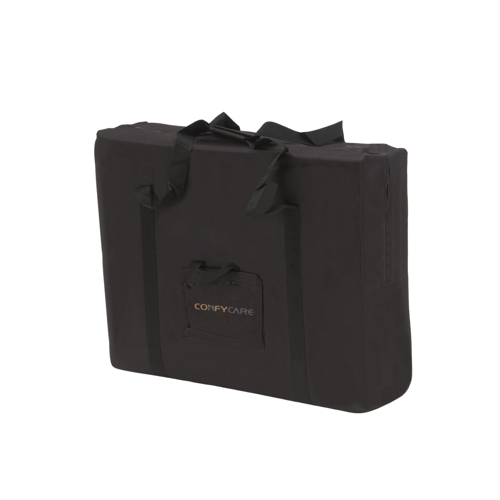 Black ComfyCare branded carrying bag for a foldable massage table.
