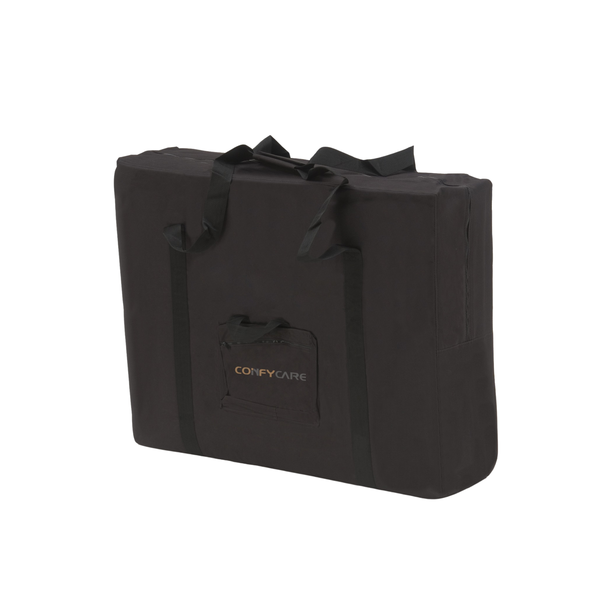 Black ComfyCare branded carrying bag for a foldable massage table.