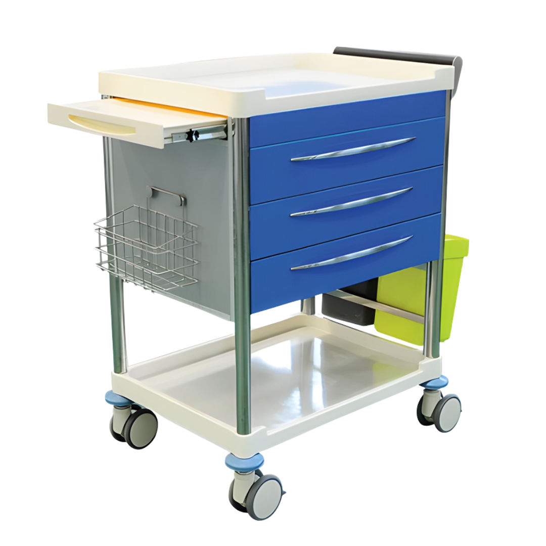 Treatment Trolley Three Drawer with durable frame and three drawers for organised storage. Ideal for hospitals, aged care and home care environments.