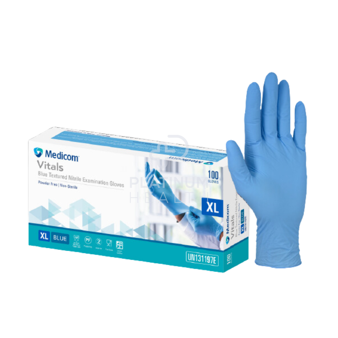 Medicom Vitals Blue Textured Nitrile Examination Gloves