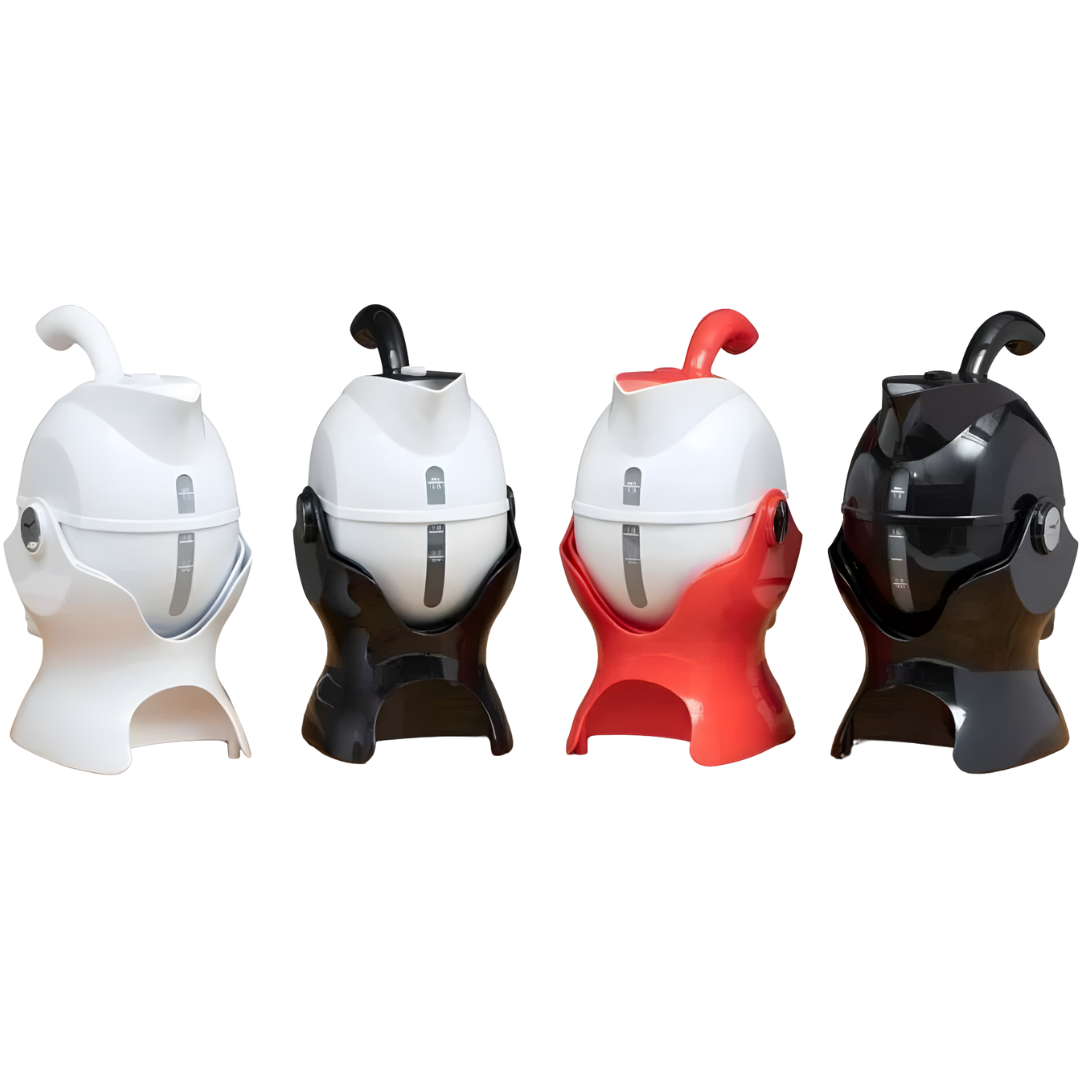 Uccello Power Pouring Kettle with tilt-to-pour design, available in Black/White, Red/White, and White, for safe and easy daily hot water pouring.