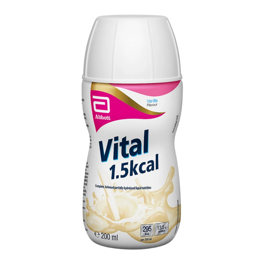 Vital 1.5 Kcal Ready To Drink Vanilla 200mL nutritional supplement bottle.