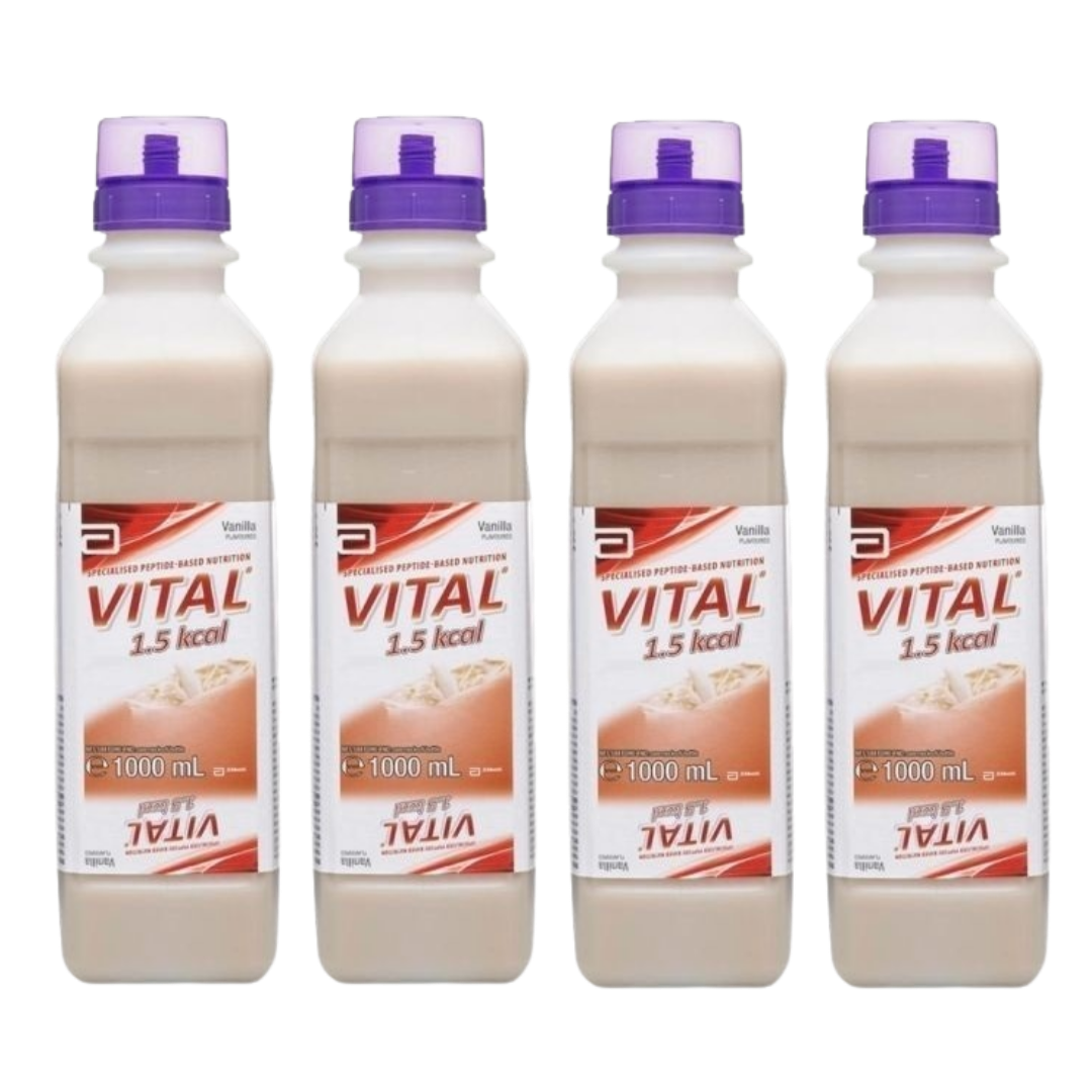 Vital 1.5 Kcal Ready To Hang Vanilla 1000mL enteral feeding formula.