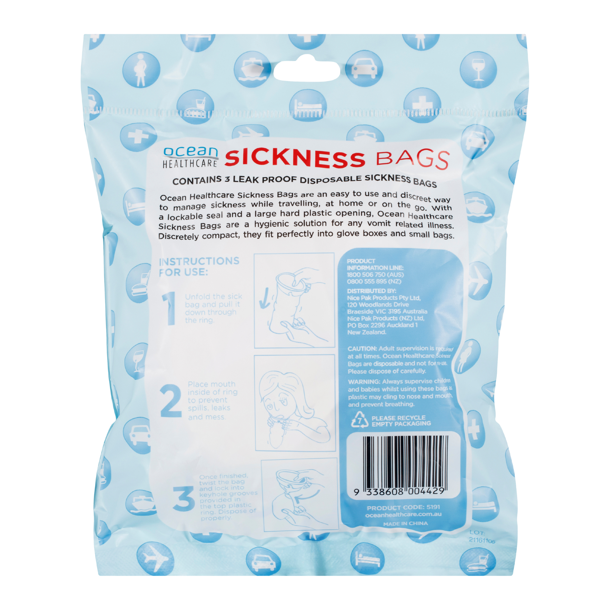 Ocean Healthcare Travel/Portable Sickness Bags