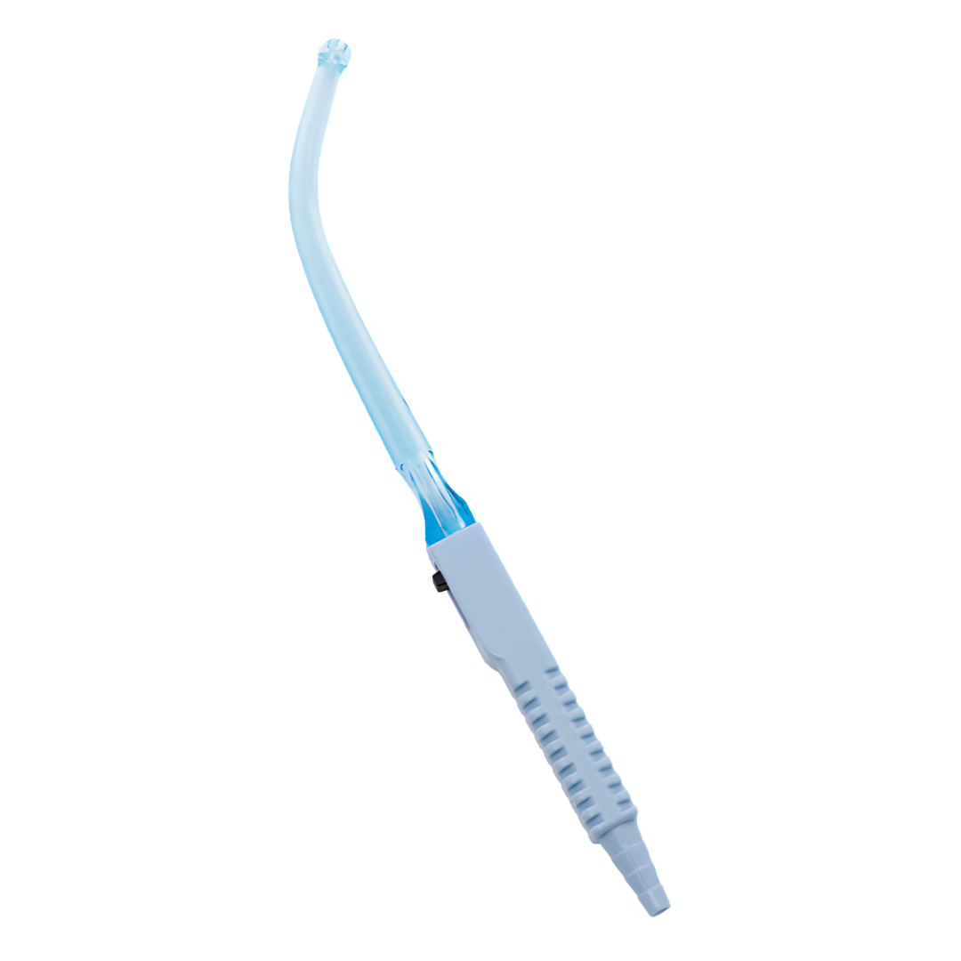 Yankauer Handle 8mm Straight Tip, sterile single-use suction instrument, single wrap packaging, with on/off switch for controlled oral suctioning.