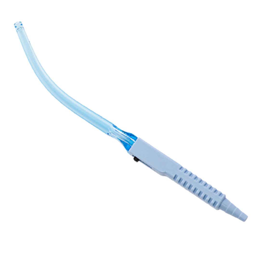 Yankauer Handle 8mm Straight Tip, sterile single-use suction instrument, single wrap packaging, with on/off switch for controlled oral suctioning.