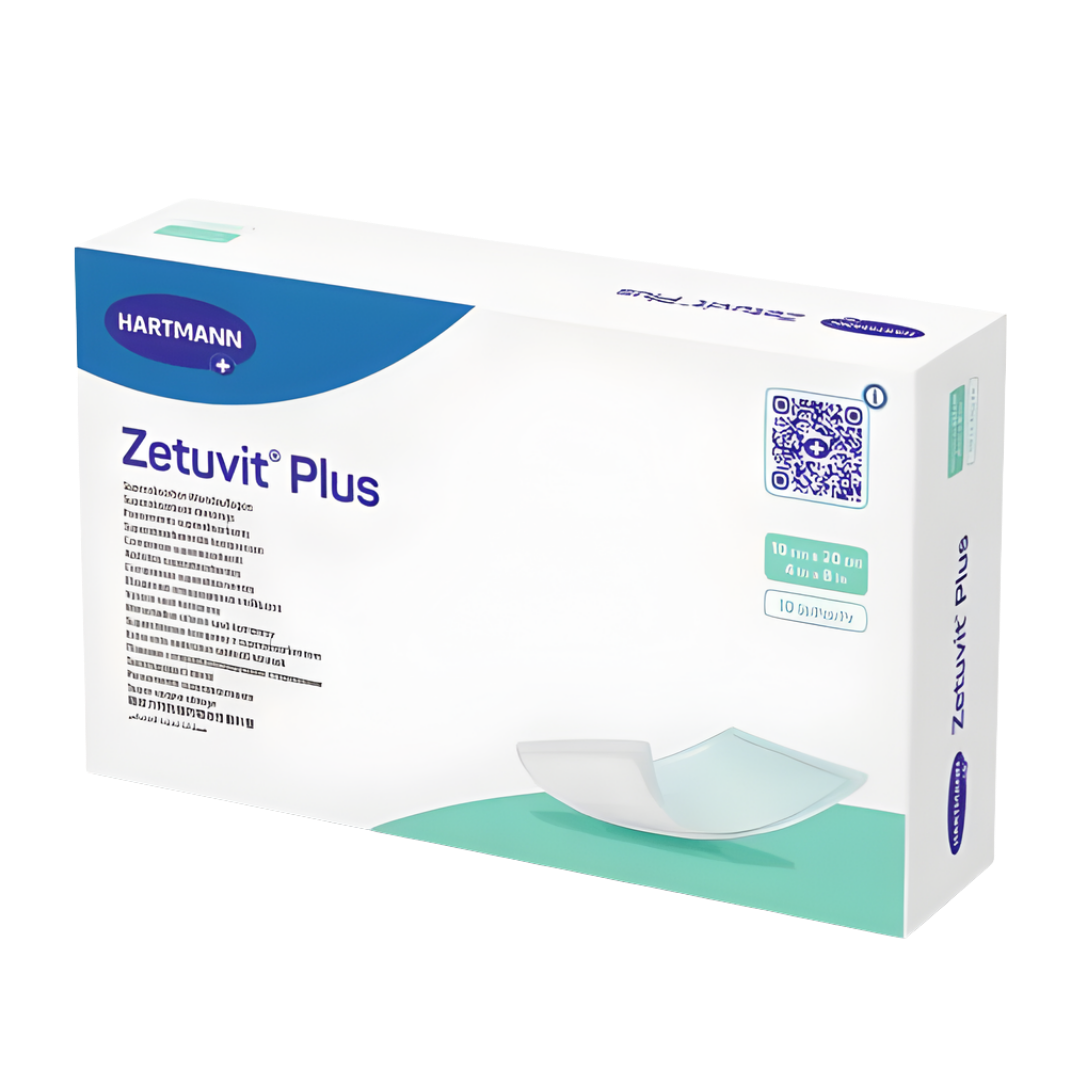 Zetuvit non-adherent absorbent wound dressings in multiple sizes, designed for gentle protection and high absorption for moderate to heavily exuding wounds.