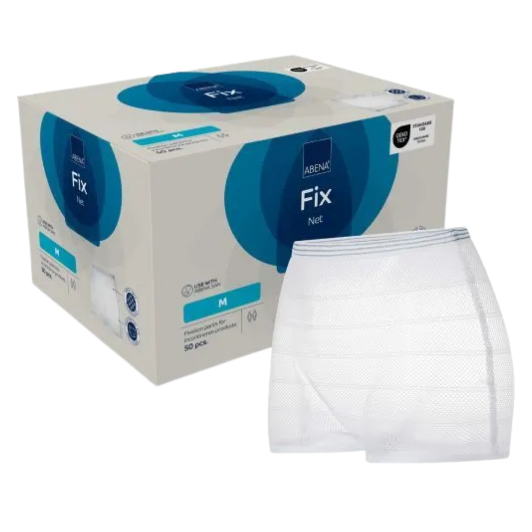 Abena Abri-Fix Net incontinence fixation pants in Medium (Blue color code), suitable for hip sizes 80-130cm.