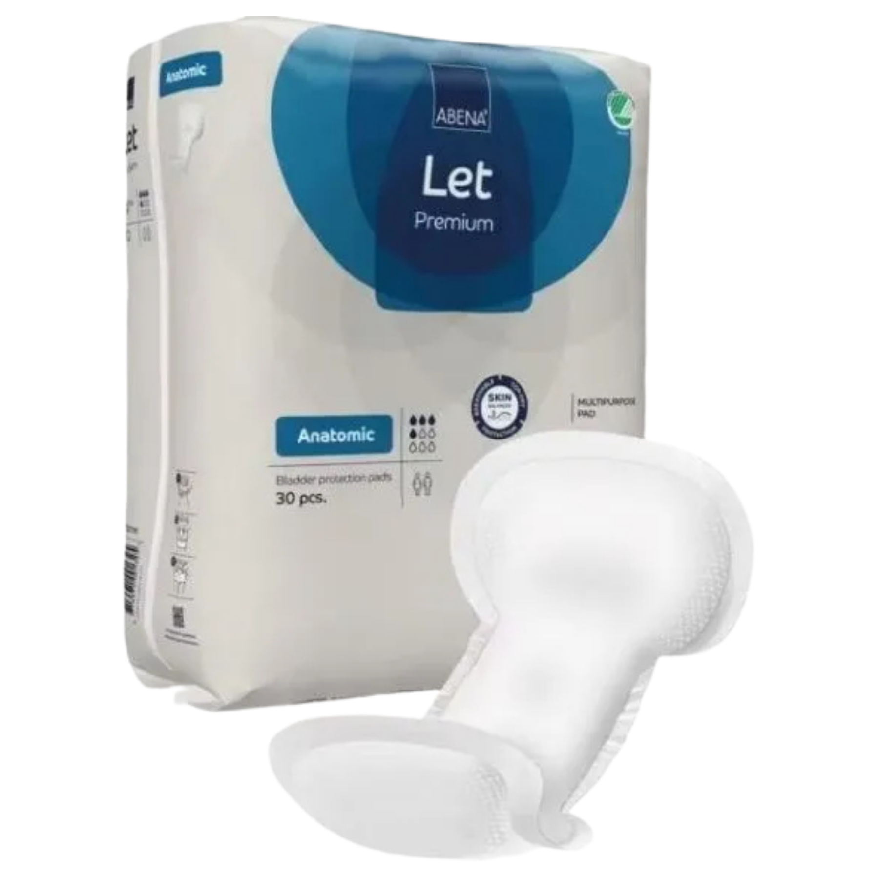 Detailed view of the anatomically shaped Abena Let booster pad designed for extra absorption in incontinence briefs.