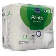 Abena Pants L1 Large Green pull-up incontinence underwear with 1400ml absorbency for 100-140cm hip size.