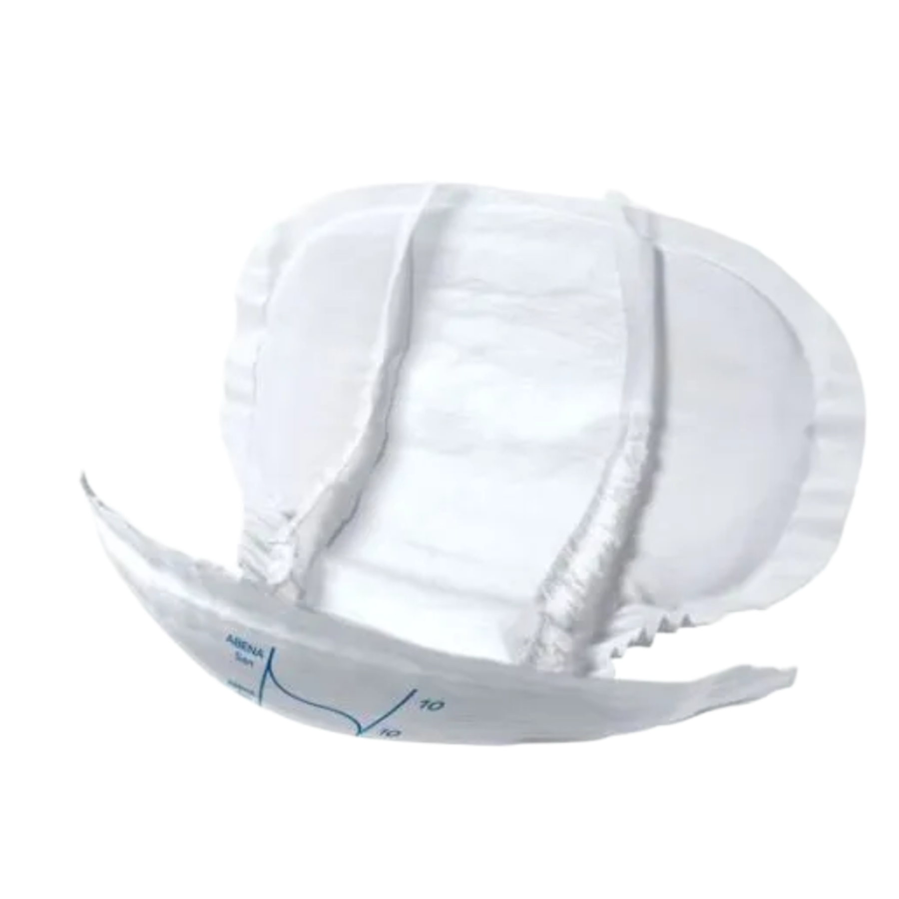 Close-up of an individual Abena San Premium size 10 bladder protection pad showing the contoured shape and elastic leakage barriers.