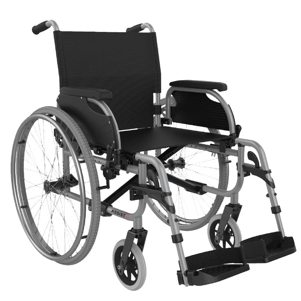 Aspire Assist 2 Deluxe Vinyl Wheelchair with 400mm seat, durable frame, and easy-clean vinyl upholstery for comfortable, compact everyday mobility.