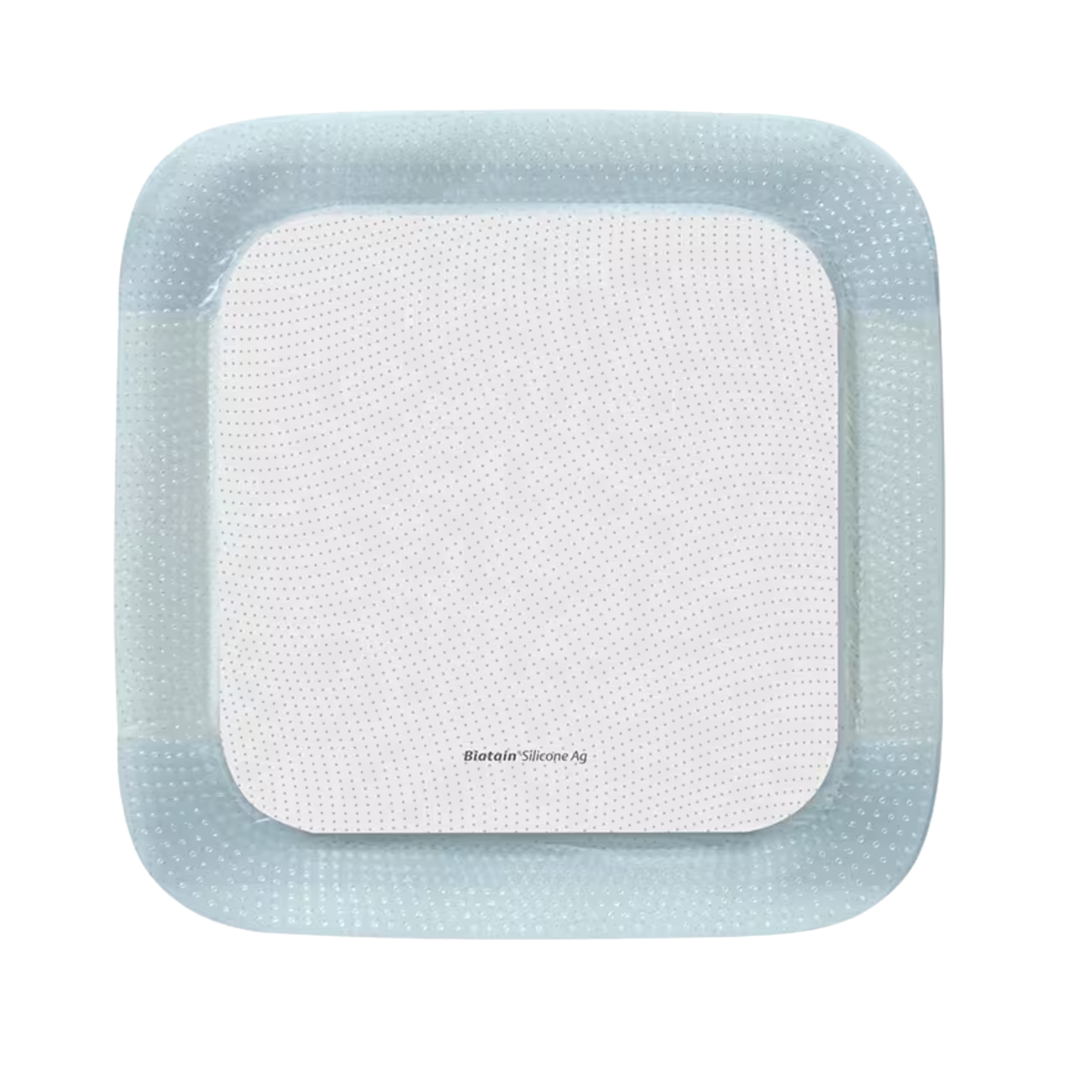 Biatain Silicone Ag silver foam dressing, specifically the 7.5 x 7.5 cm (3 x 3 in) size.