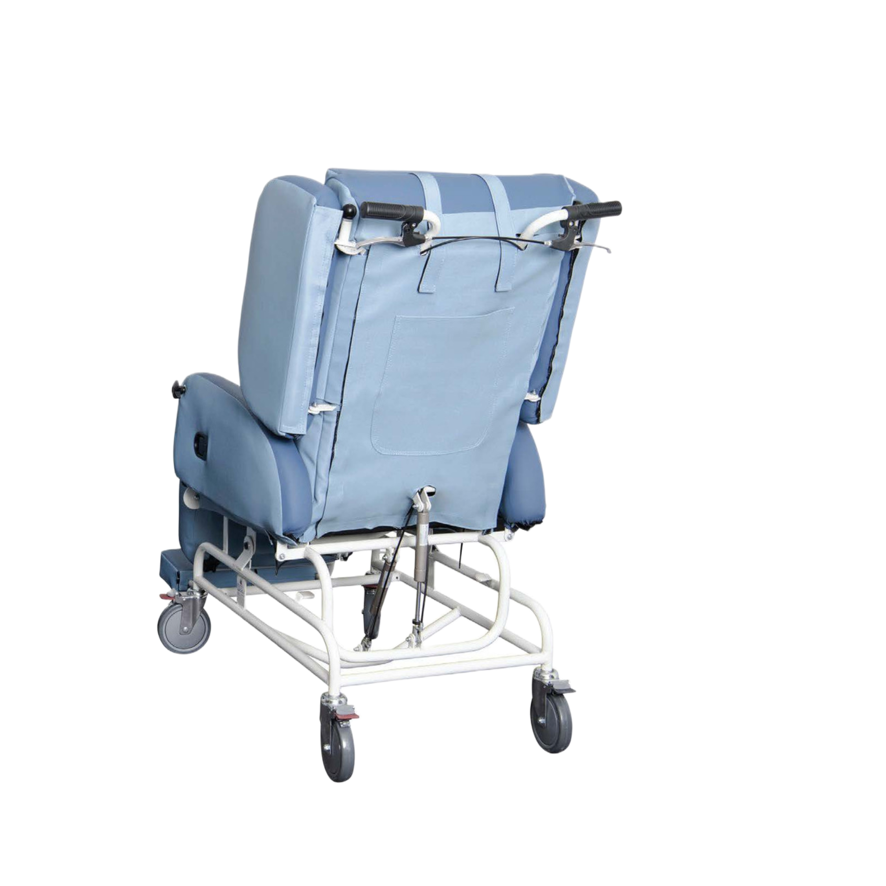 Blue reclining wheelchair on a white background