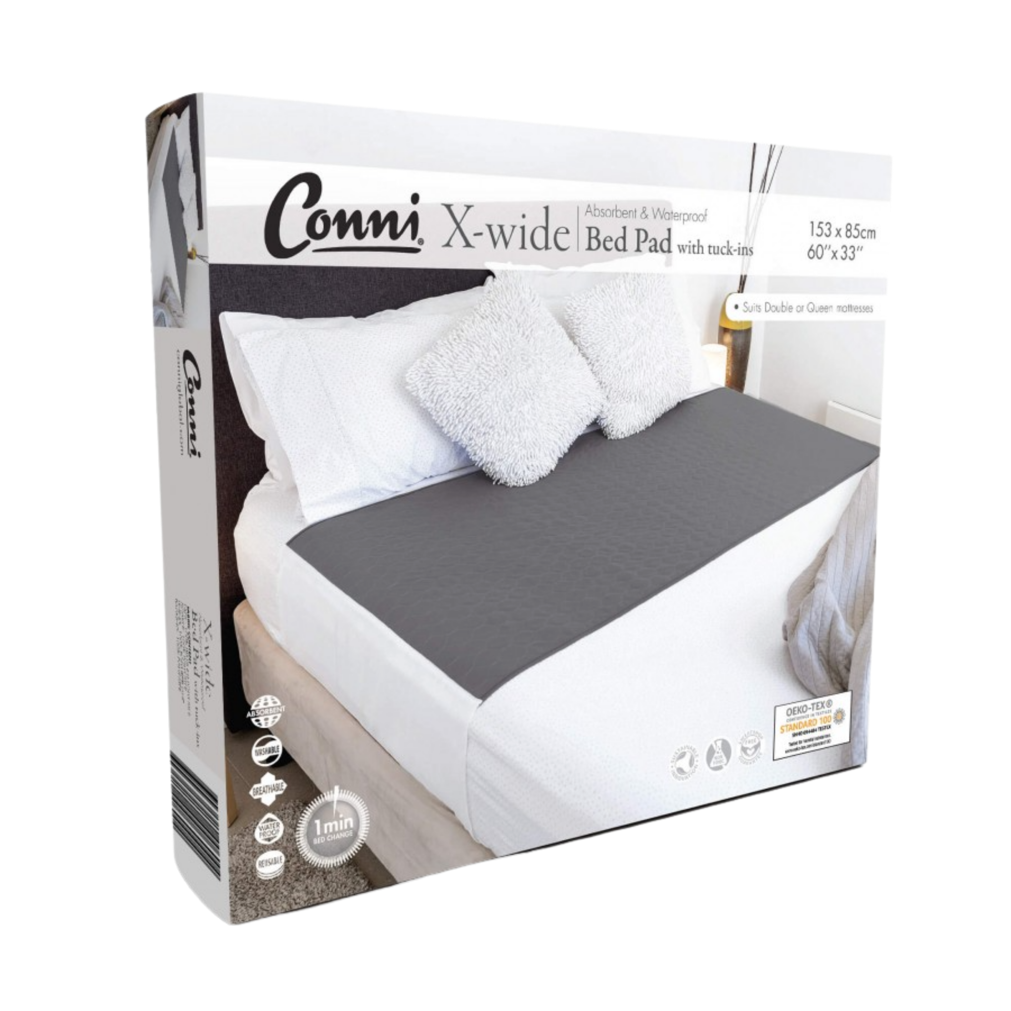Conni X-Wide Bed Pad With Tuck-Ins Charcoal Pads